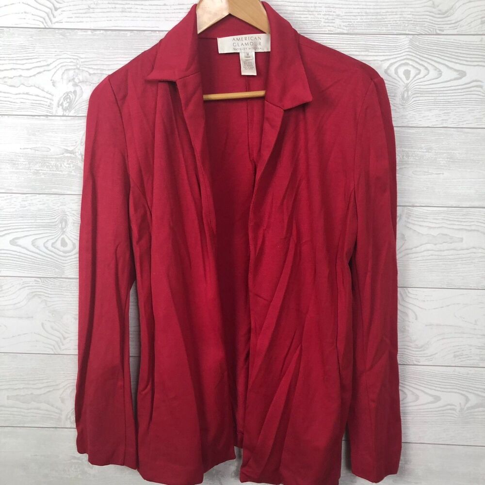 American Glamour by Badgley Mischka Women's Medium Red Open Front Blazer Jacket